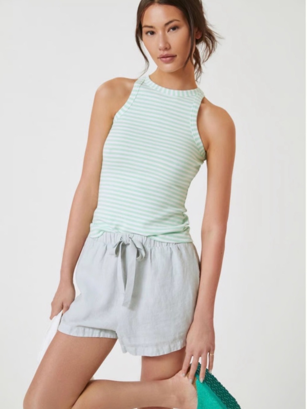 NWT Anthropologie Maeve Krista Stripe Tank Top Mint Green White XS Fitted Cotton